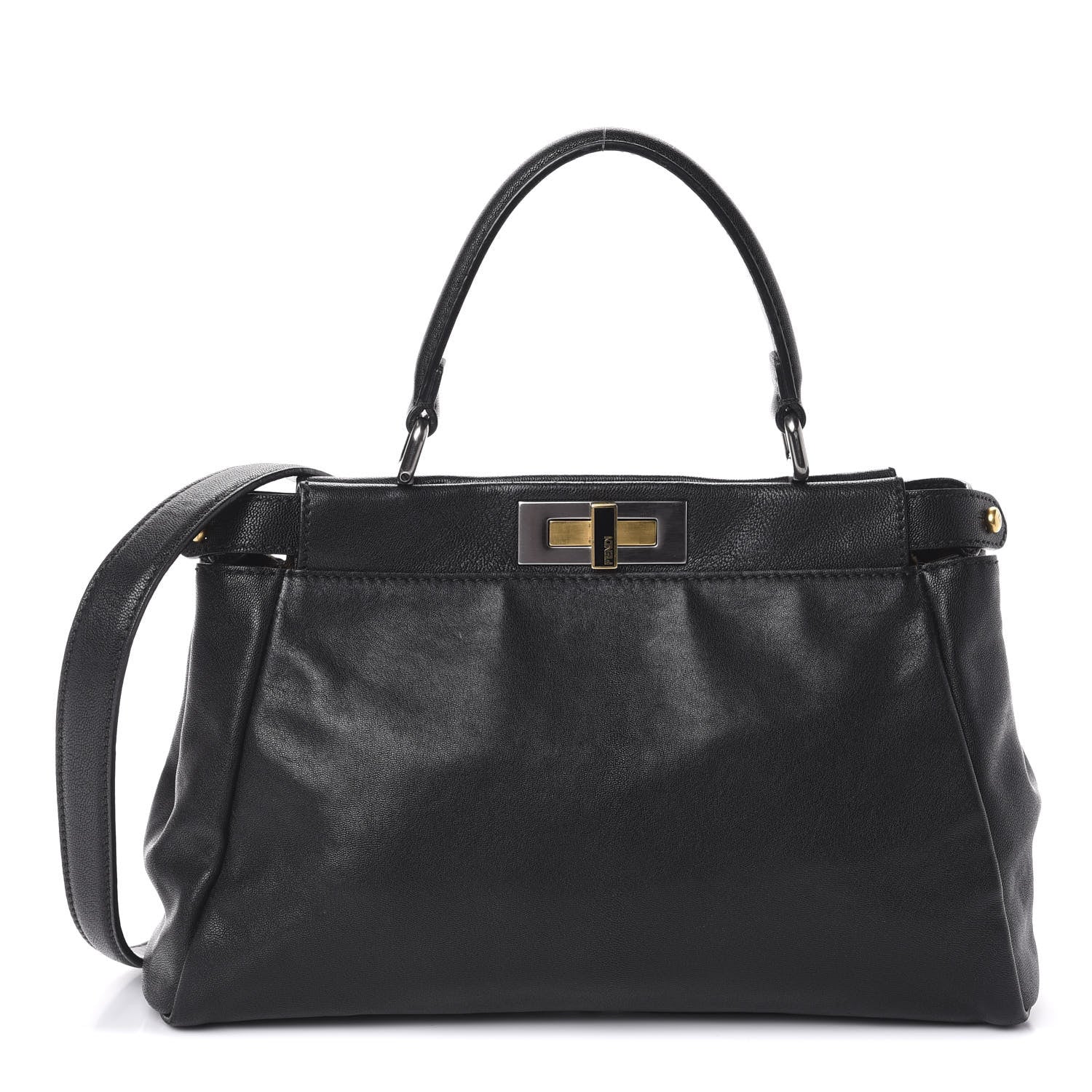 Fendi Goatskin Zucca Medium Peekaboo Iconic Satchel Black Tobacco 1 of 10