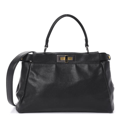 Fendi Goatskin Zucca Medium Peekaboo Iconic Satchel Black Tobacco 1 of 10