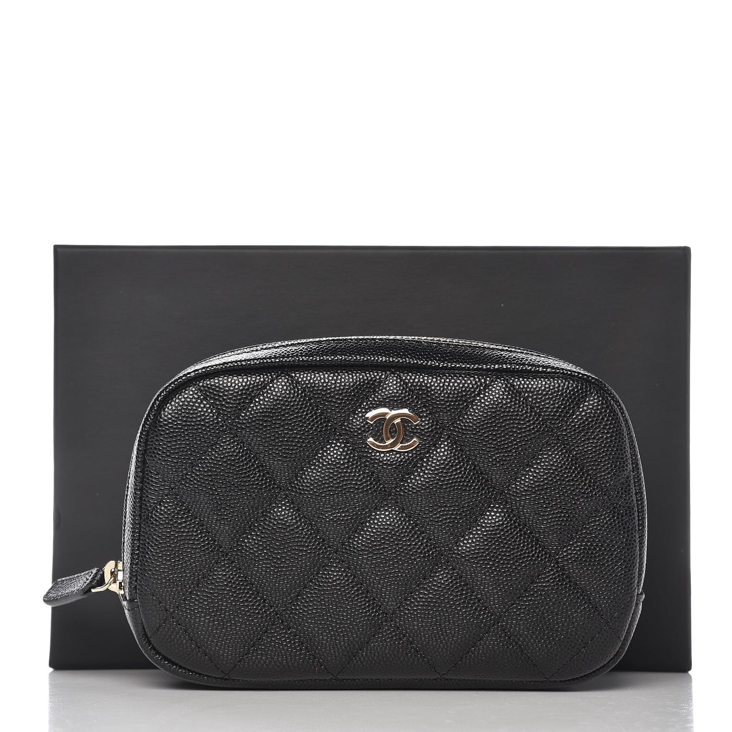 Caviar Quilted Small Curvy Pouch Cosmetic Case Black