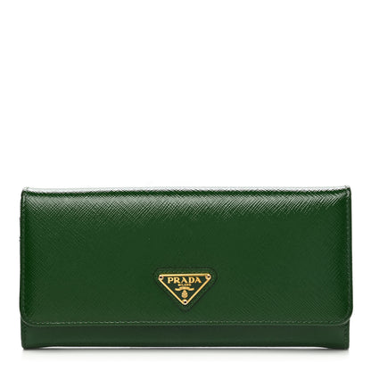 Prada Saffiano Vernice Triangle Continental Flap Wallet Biliardo 1 of 7