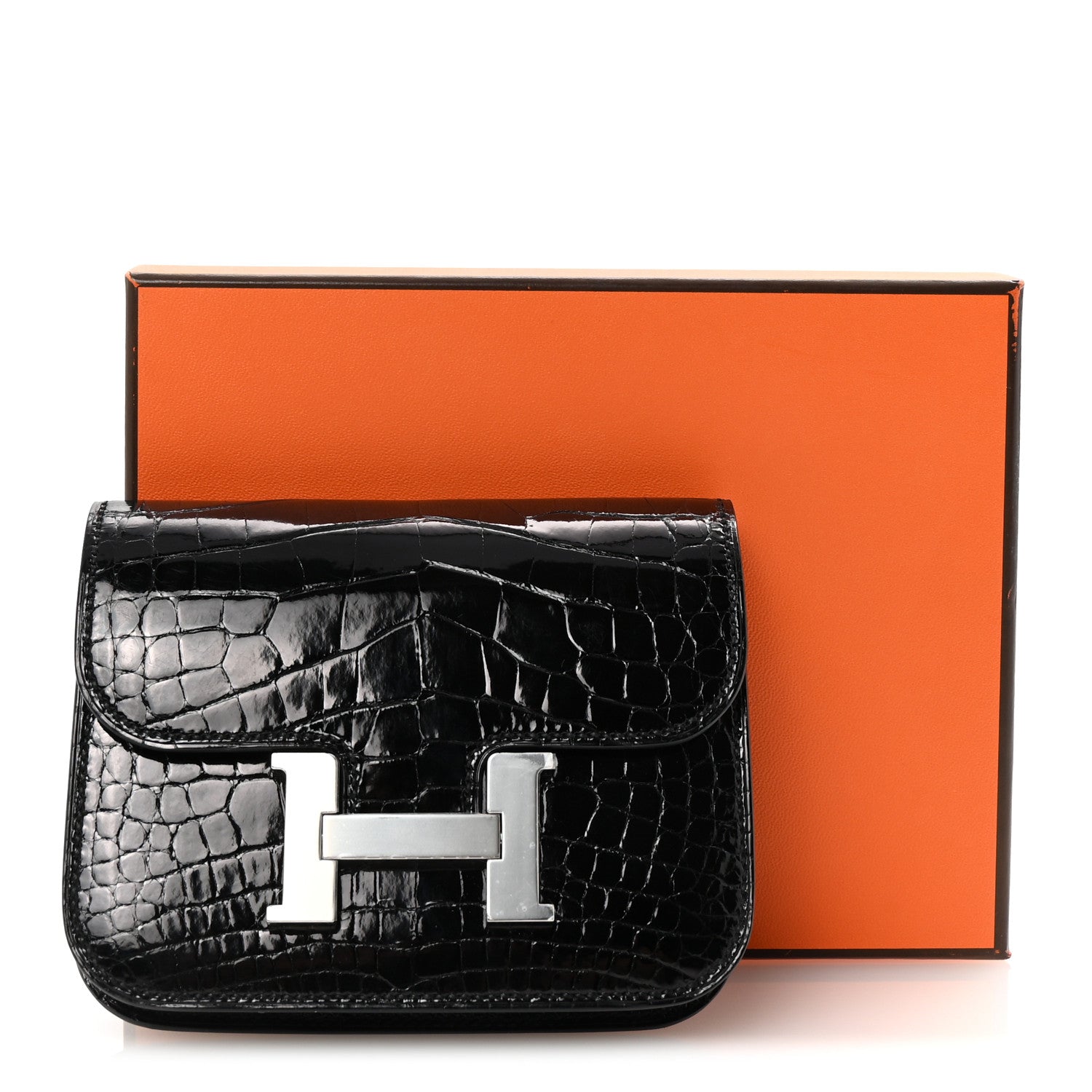 Hermes Shiny Alligator Constance Slim Wallet Black 8 of 8
