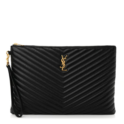 Saint Laurent Calfskin Matelasse Chevron Monogram Document Holder Black 1 of 15
