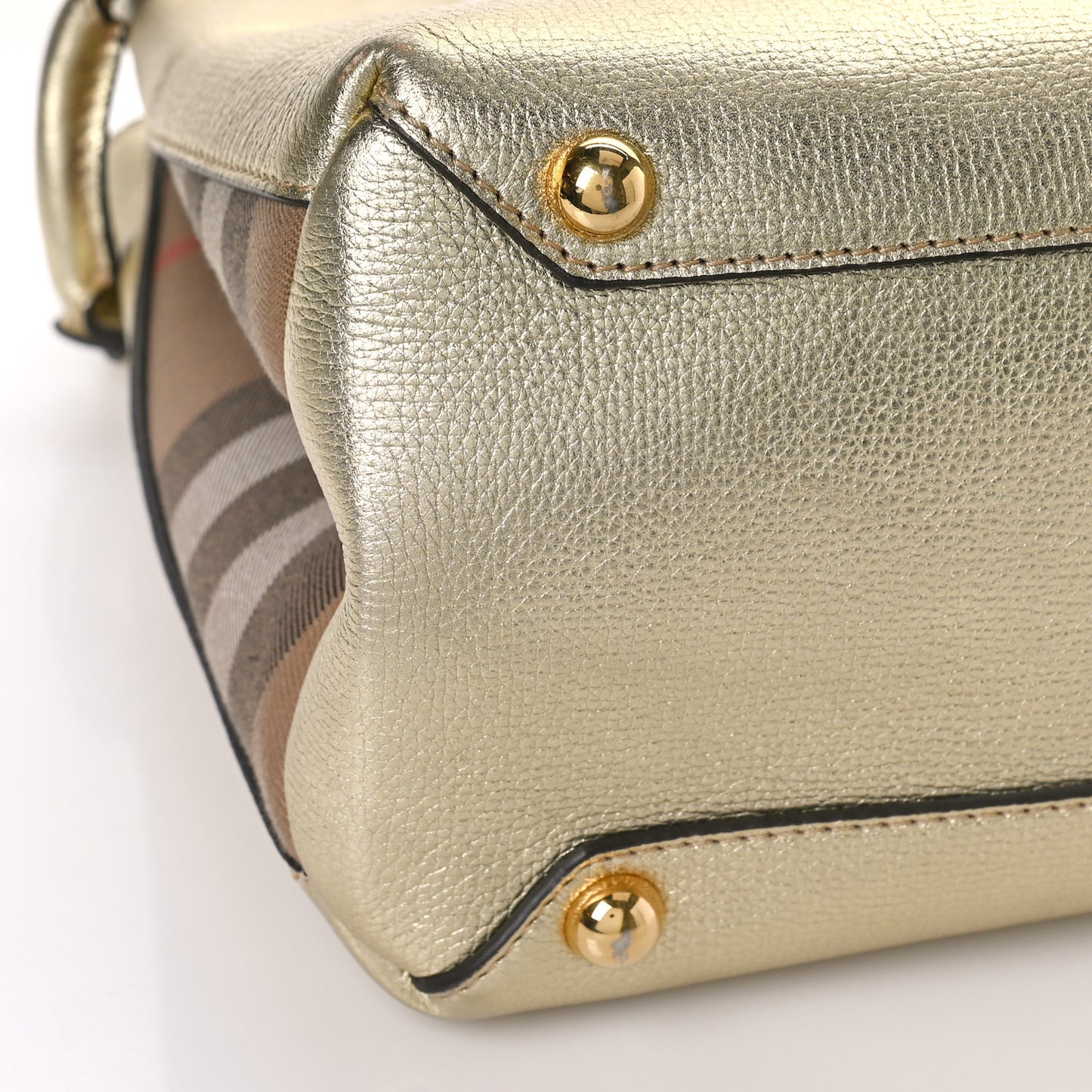Metallic Grainy Calfskin House Check Medium Banner Tote Gold