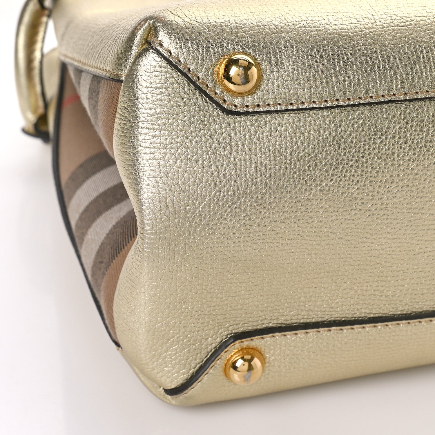 Burberry Metallic Grainy Calfskin House Check Medium Banner Tote Gold 7 of 9