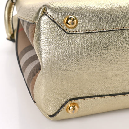 Burberry Metallic Grainy Calfskin House Check Medium Banner Tote Gold 7 of 9