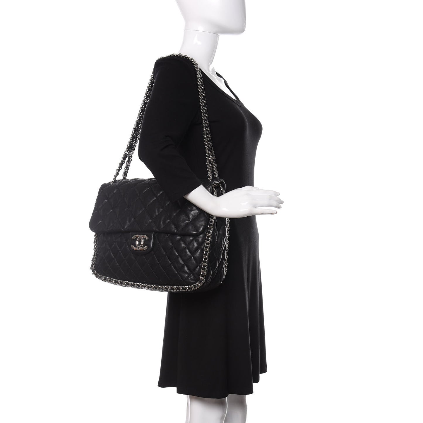 Washed Lambskin Quilted Maxi Chain Around Flap Black