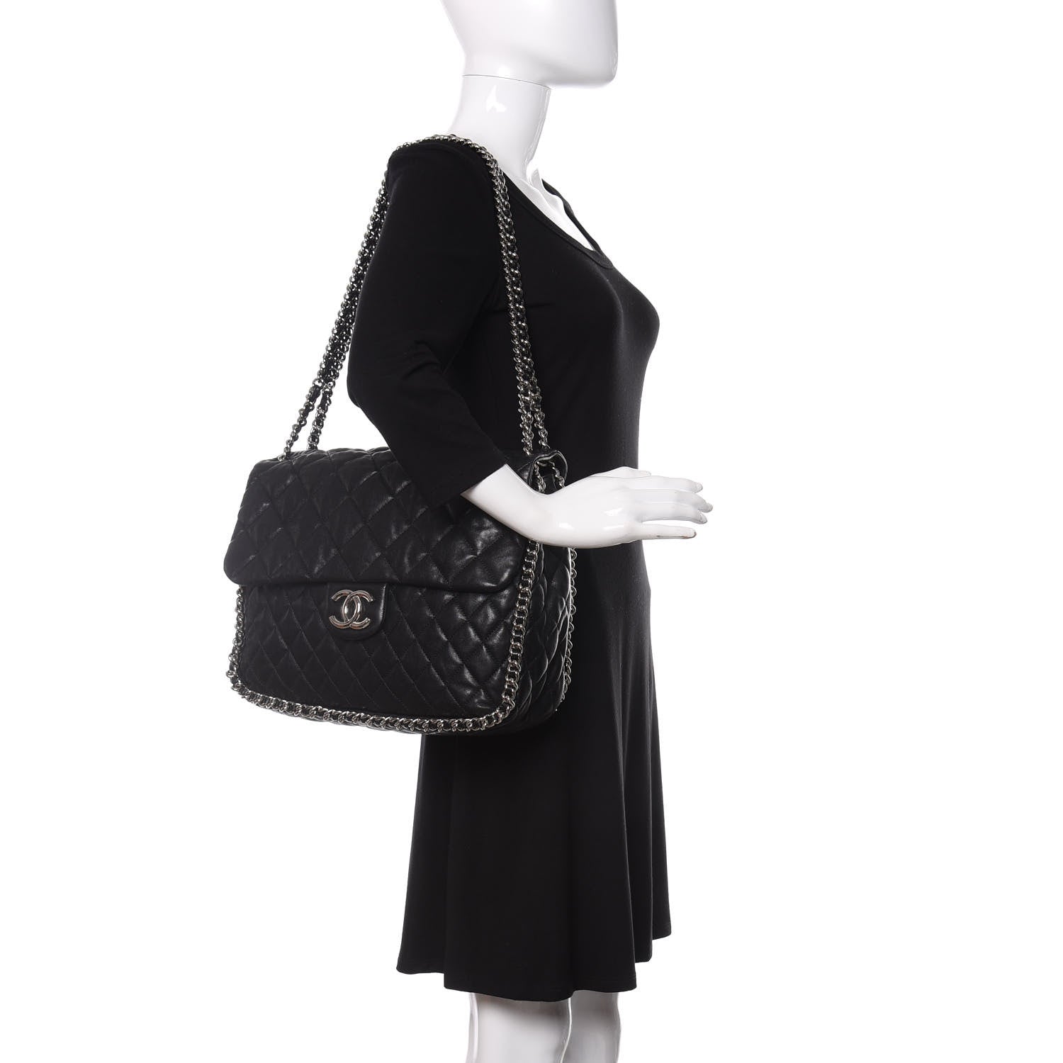 Chanel Washed Lambskin Quilted Maxi Chain Around Flap Black 2 of 10