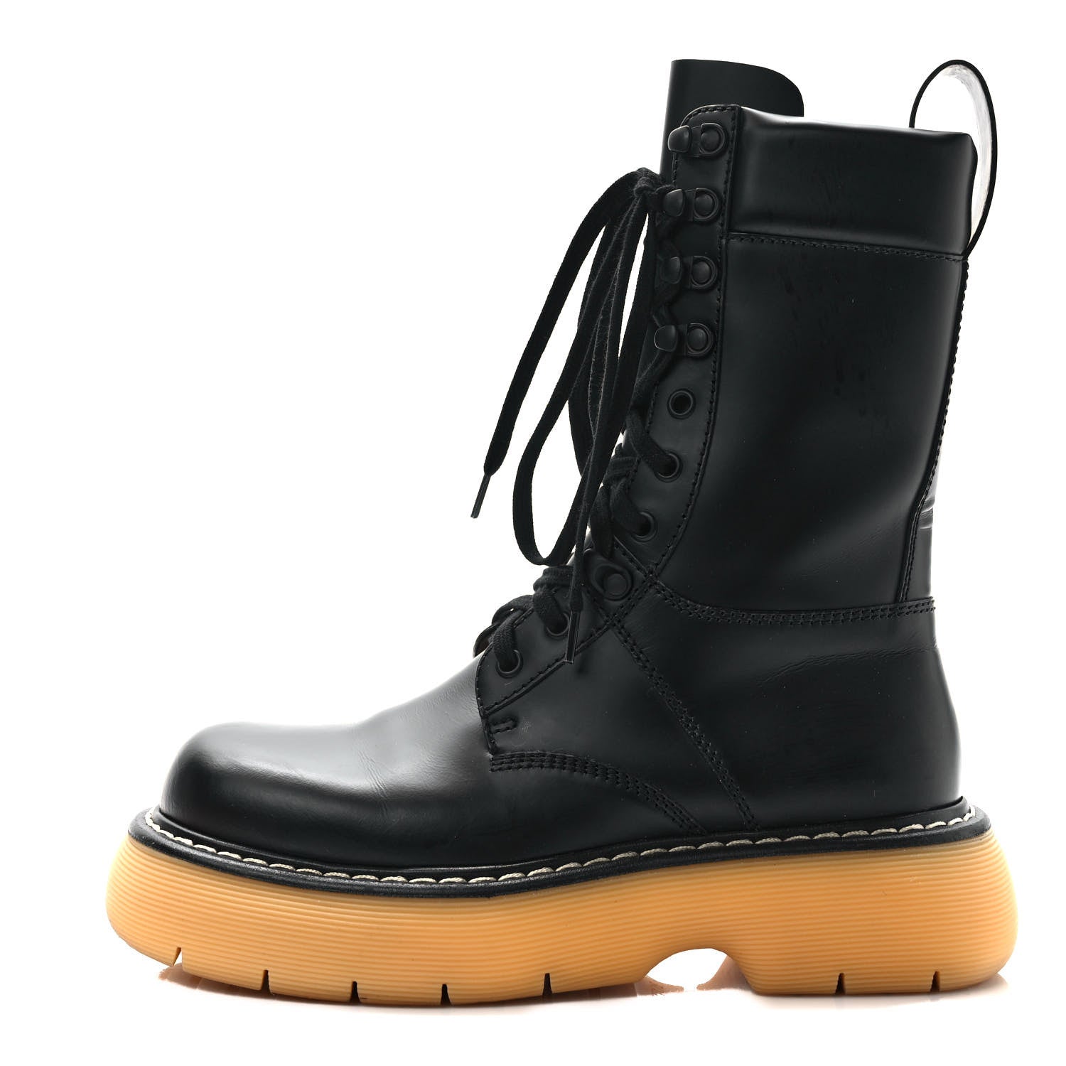 Bottega Veneta Calfskin The Swell Lace Up Boots 38.5 Black Natural Rubber 1 of 9