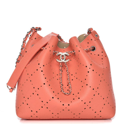 Chanel Caviar Perforated Drawstring CC Bag Coral Beige 1 of 9