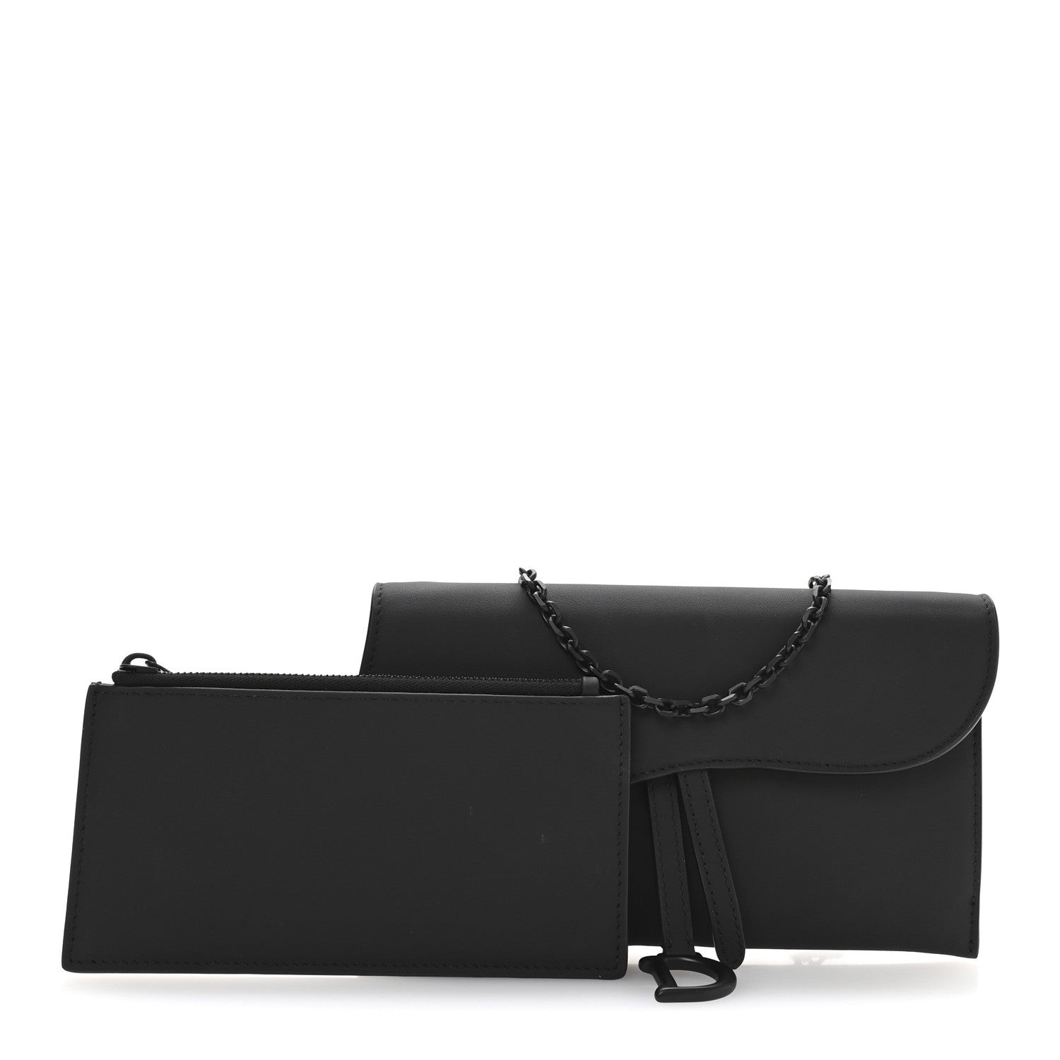 Christian Dior Ultra Matte Calfskin Saddle Chain Wallet Pouch Black 3 of 12