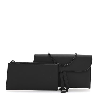 Christian Dior Ultra Matte Calfskin Saddle Chain Wallet Pouch Black 3 of 12