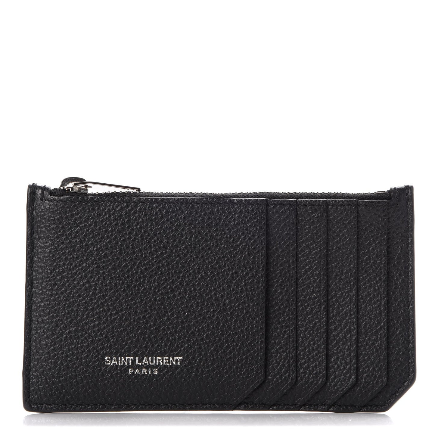 Grained Calfskin 5 Fragments Zip Pouch Card Holder Black