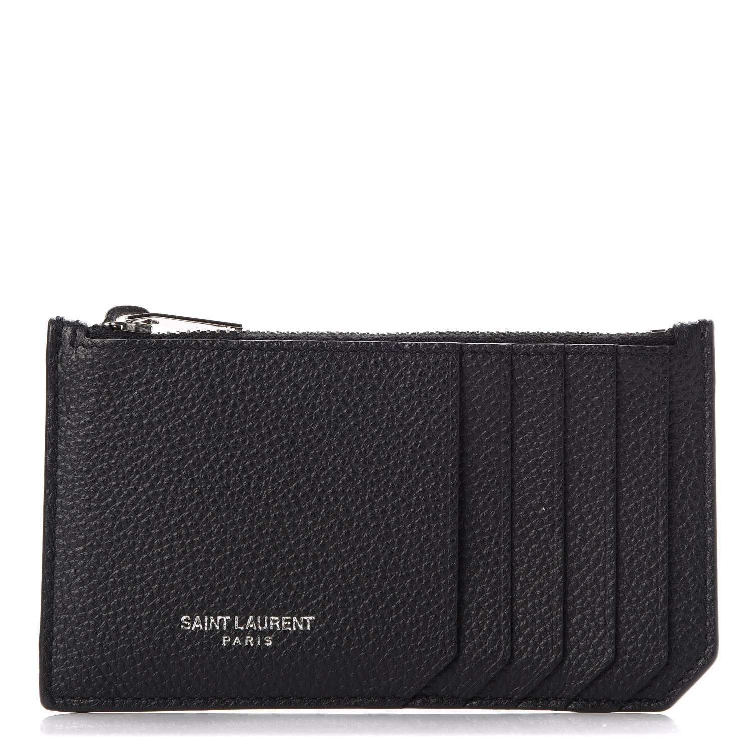 Saint Laurent Grained Calfskin 5 Fragments Zip Pouch Card Holder Black 1 of 8
