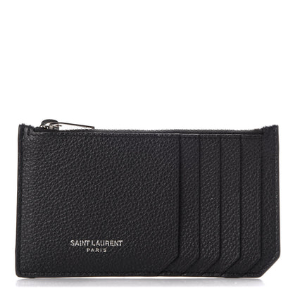 Saint Laurent Grained Calfskin 5 Fragments Zip Pouch Card Holder Black 1 of 8