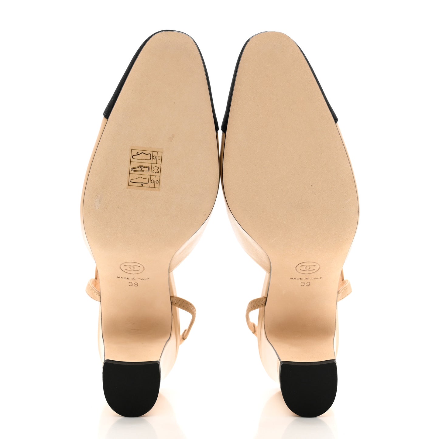 Goatskin Grosgrain Cap Toe CC Slingback Pumps 39 Beige Black