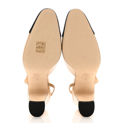 Chanel Goatskin Grosgrain Cap Toe CC Slingback Pumps 39 Beige Black 5 of 9