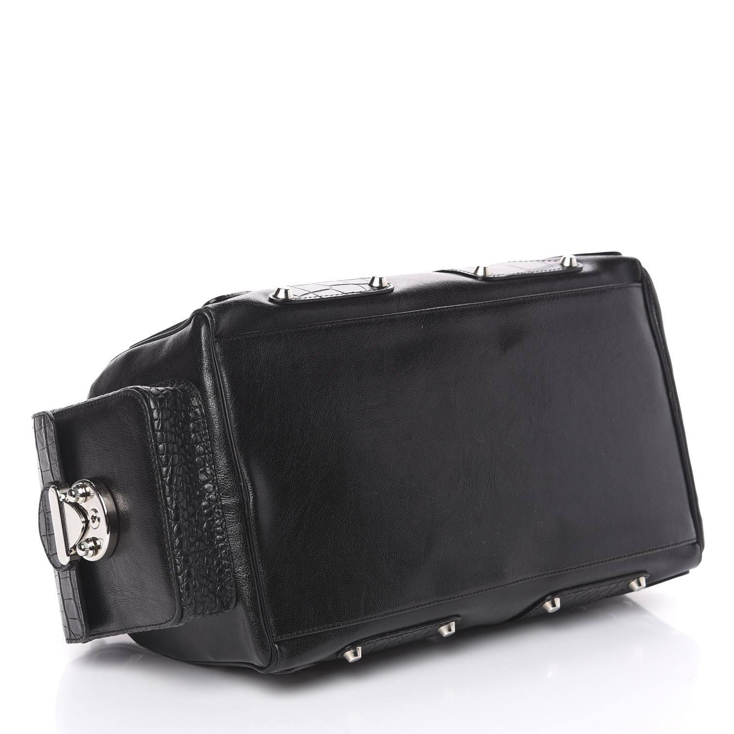 Versace Crocodile Embossed Calfskin Studded DV Satchel Black 3 of 10