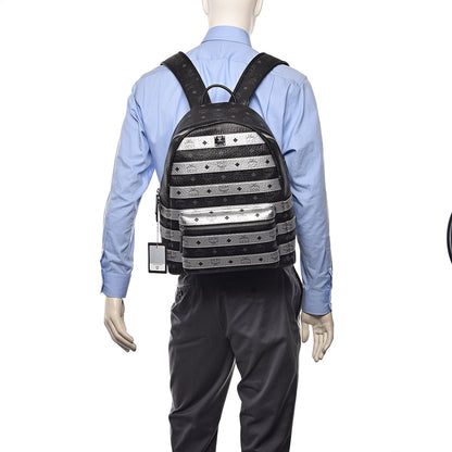 MCM Metallic Visetos Striped Medium Stark Backpack Silver Black 2 of 12