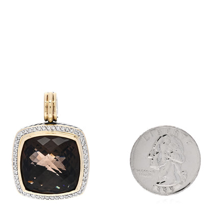 David Yurman Sterling Silver 18K Yellow Gold Diamond Smoky Quartz 19mm Albion Enhancer Pendant 2 of 5