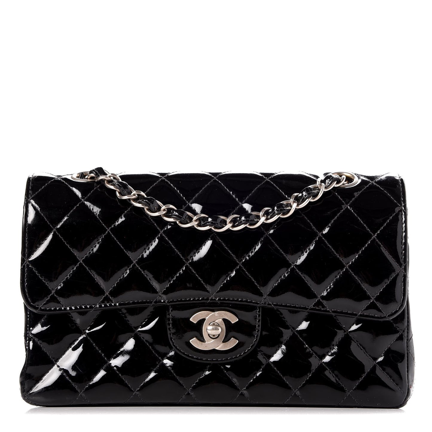 Patent Quilted Small Double Flap Black