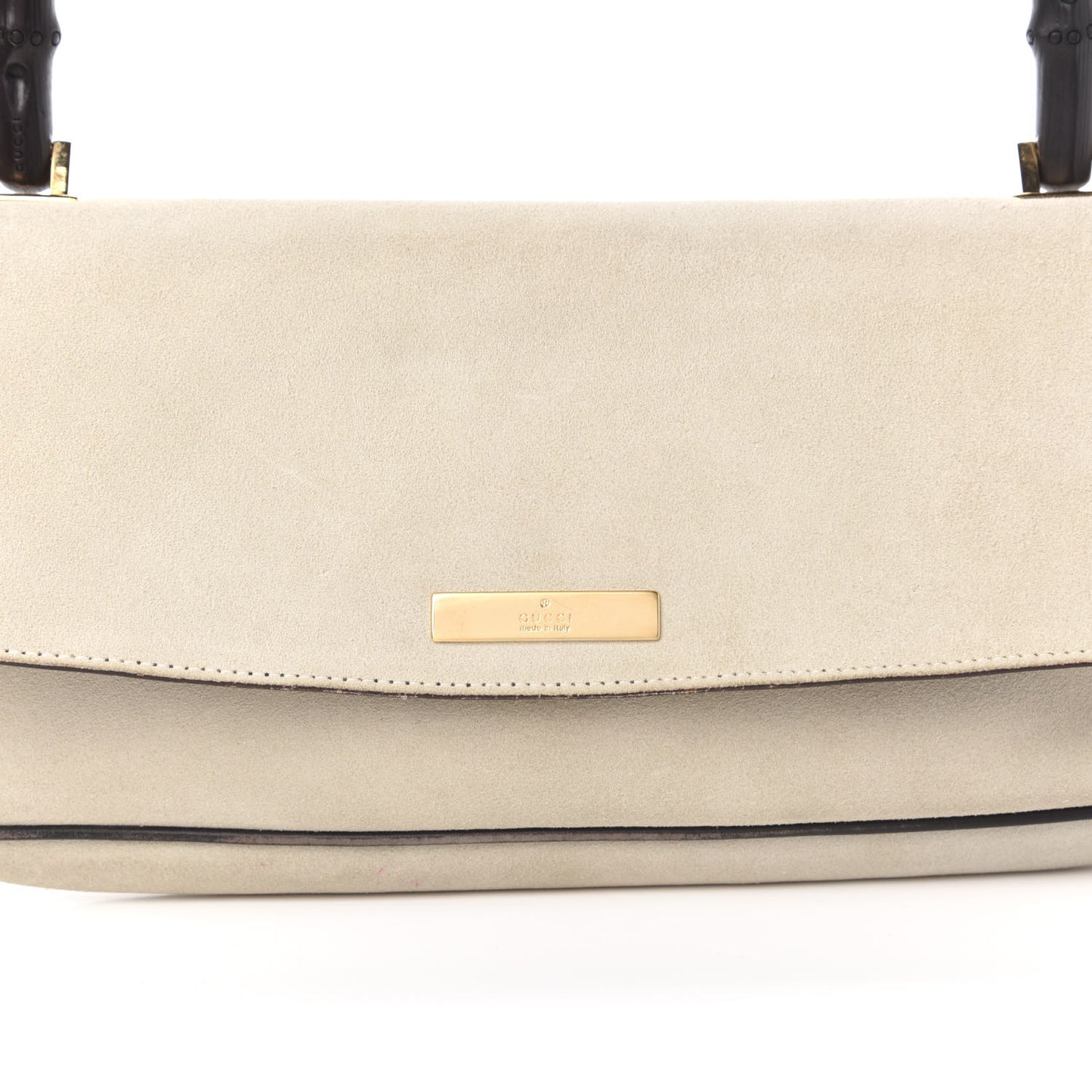 Suede Bamboo Handle Shoulder Bag White