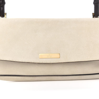 Gucci Suede Bamboo Handle Shoulder Bag White 10 of 11