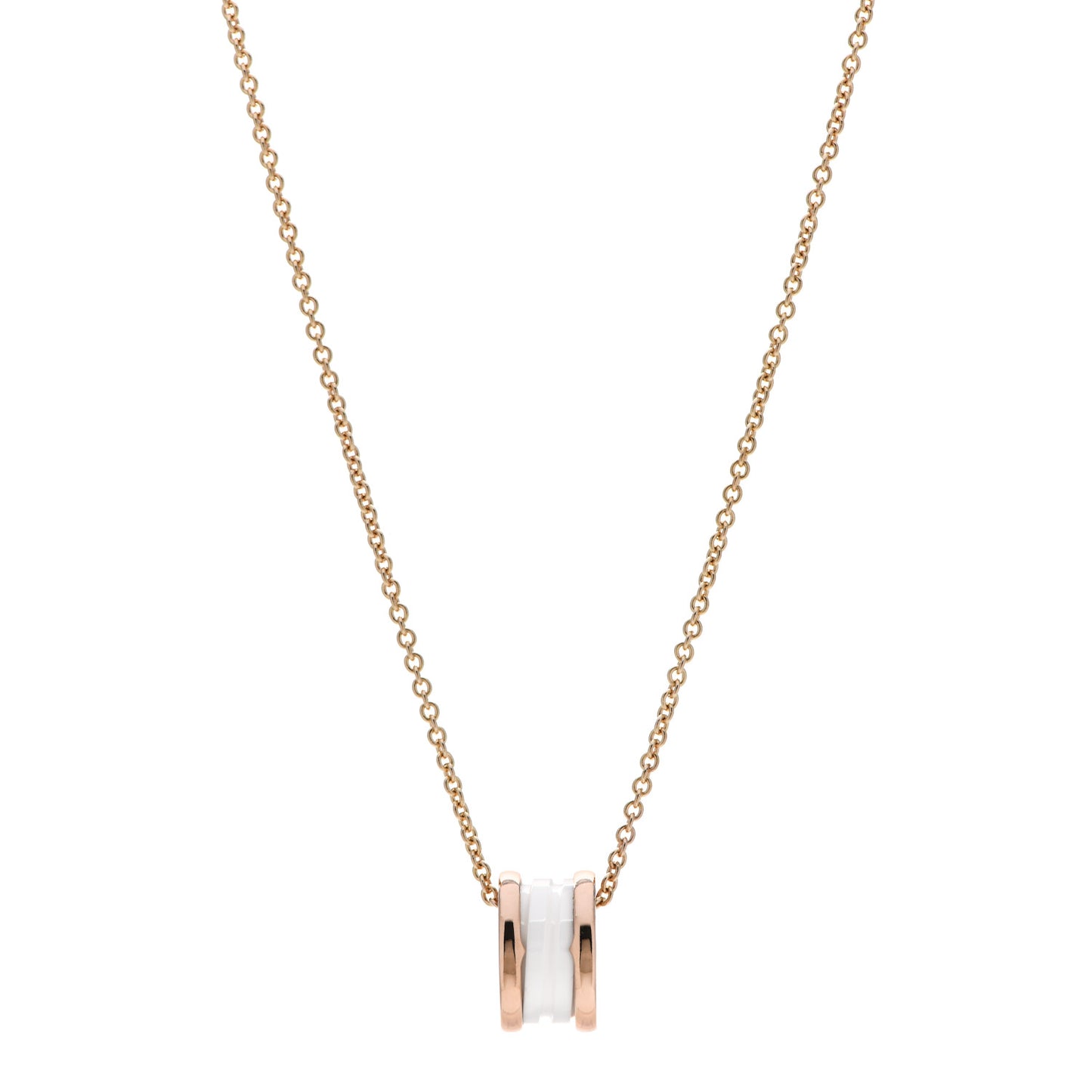 18K Rose Gold White Ceramic B.Zero1 Pendant Necklace