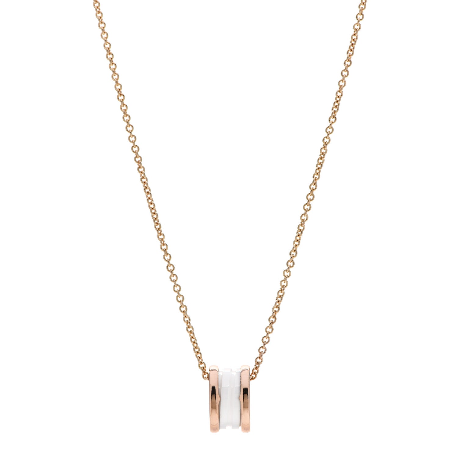 Bulgari 18K Rose Gold White Ceramic B.Zero1 Pendant Necklace 1 of 6
