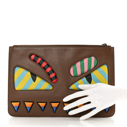 Fendi Vitello Century Lined Monster Eyes Pouch Moka Multicolor 2 of 11