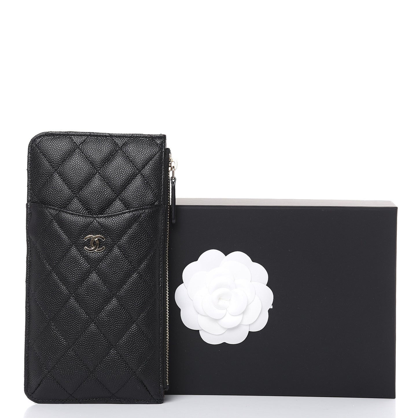 Caviar Quilted Classic Flat Wallet Pouch Black