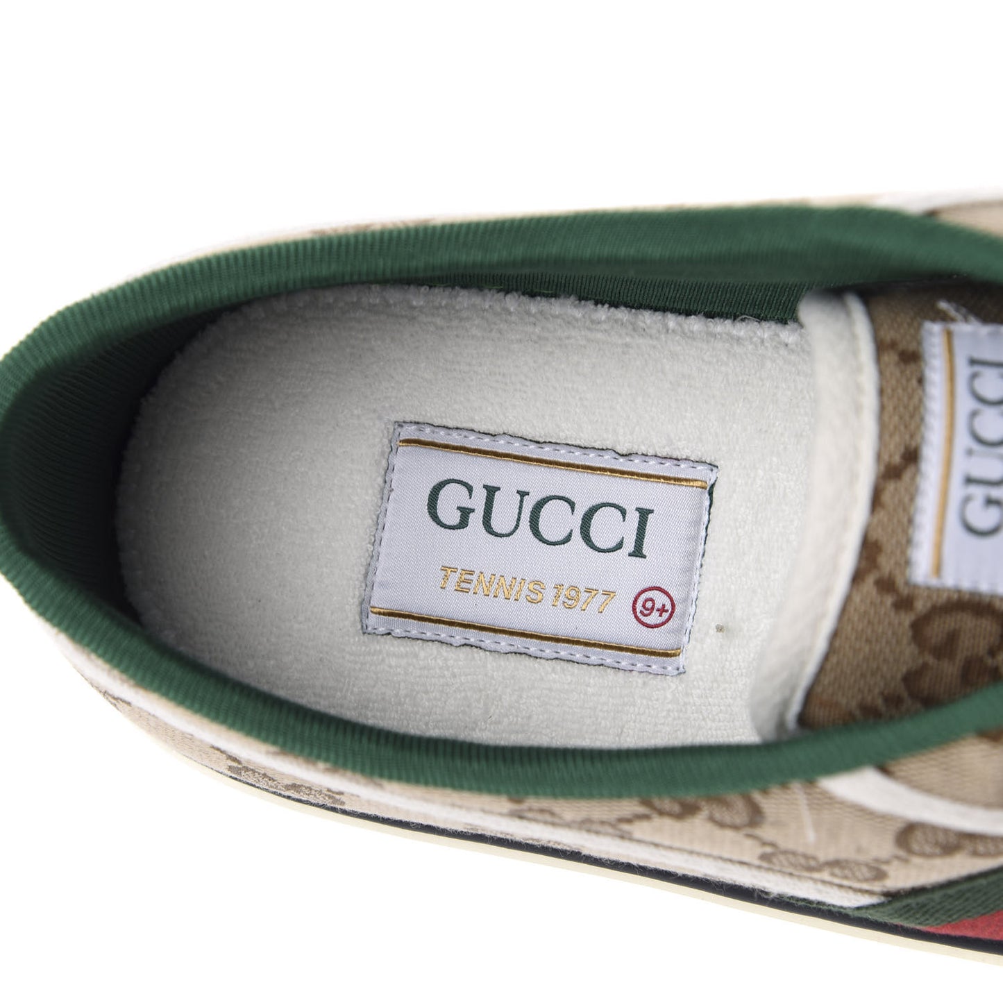 GG Monogram Web Mens 1977 Tennis Sneakers 9.5 Beige Ebony Mystic White