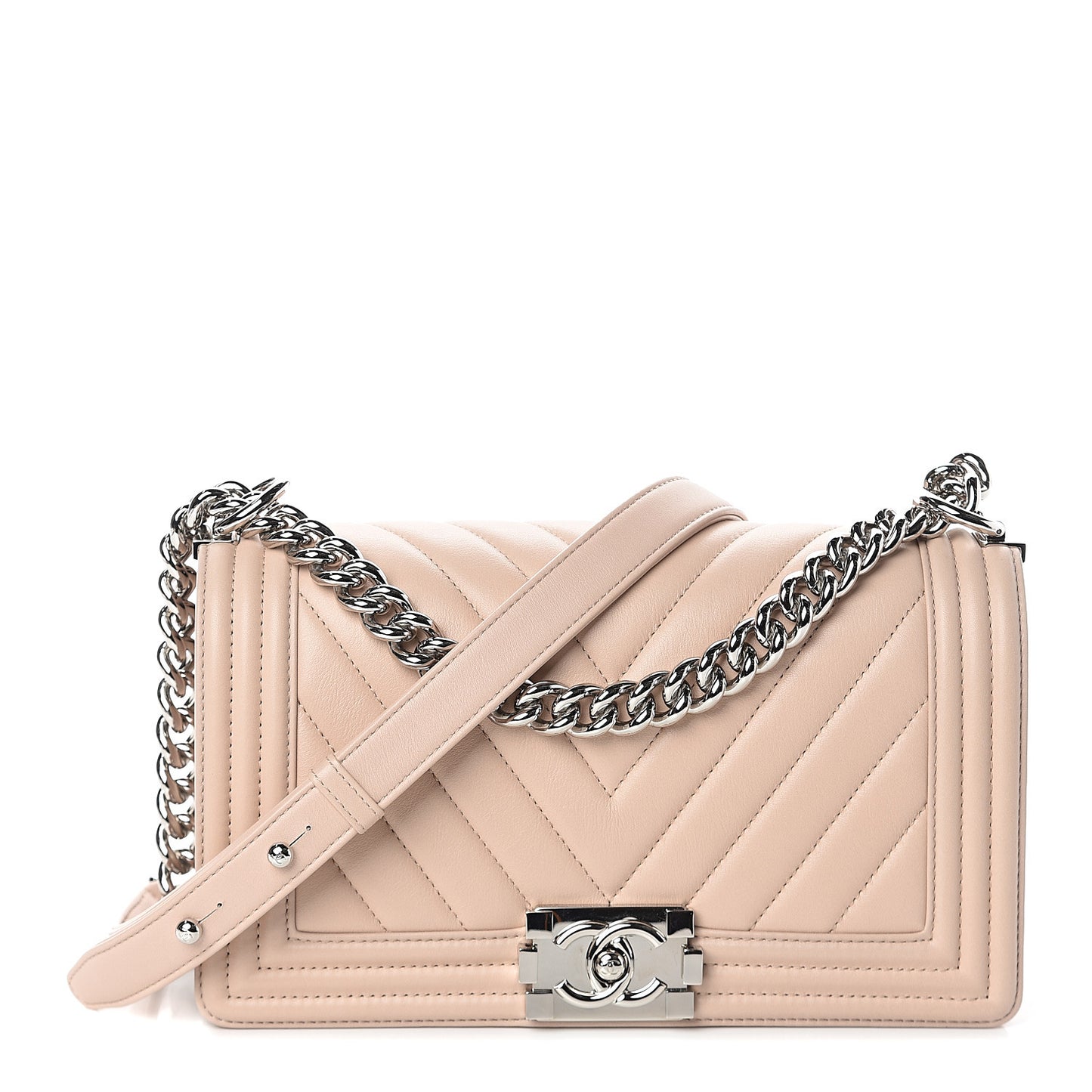 Calfskin Chevron Quilted Medium Boy Flap Beige