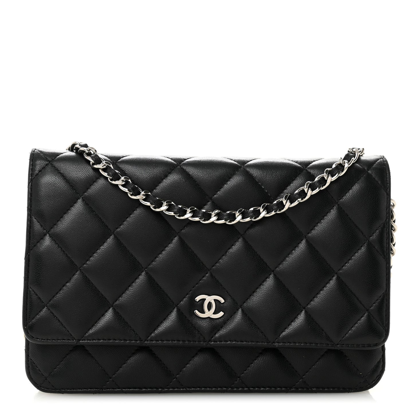 Lambskin Quilted Wallet On Chain WOC Black