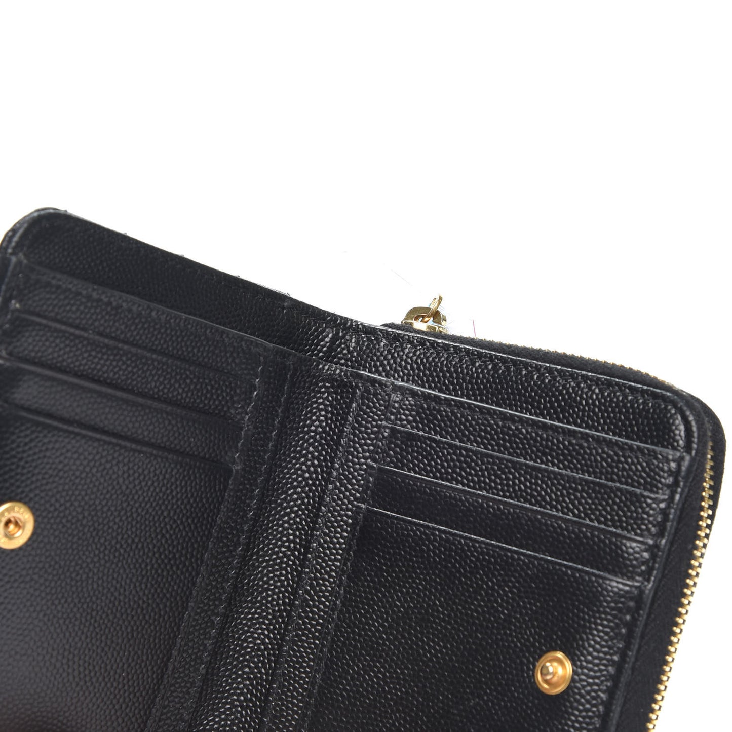 Grain De Poudre Matelasse Chevron Monogram Compact Zip Around Wallet Black