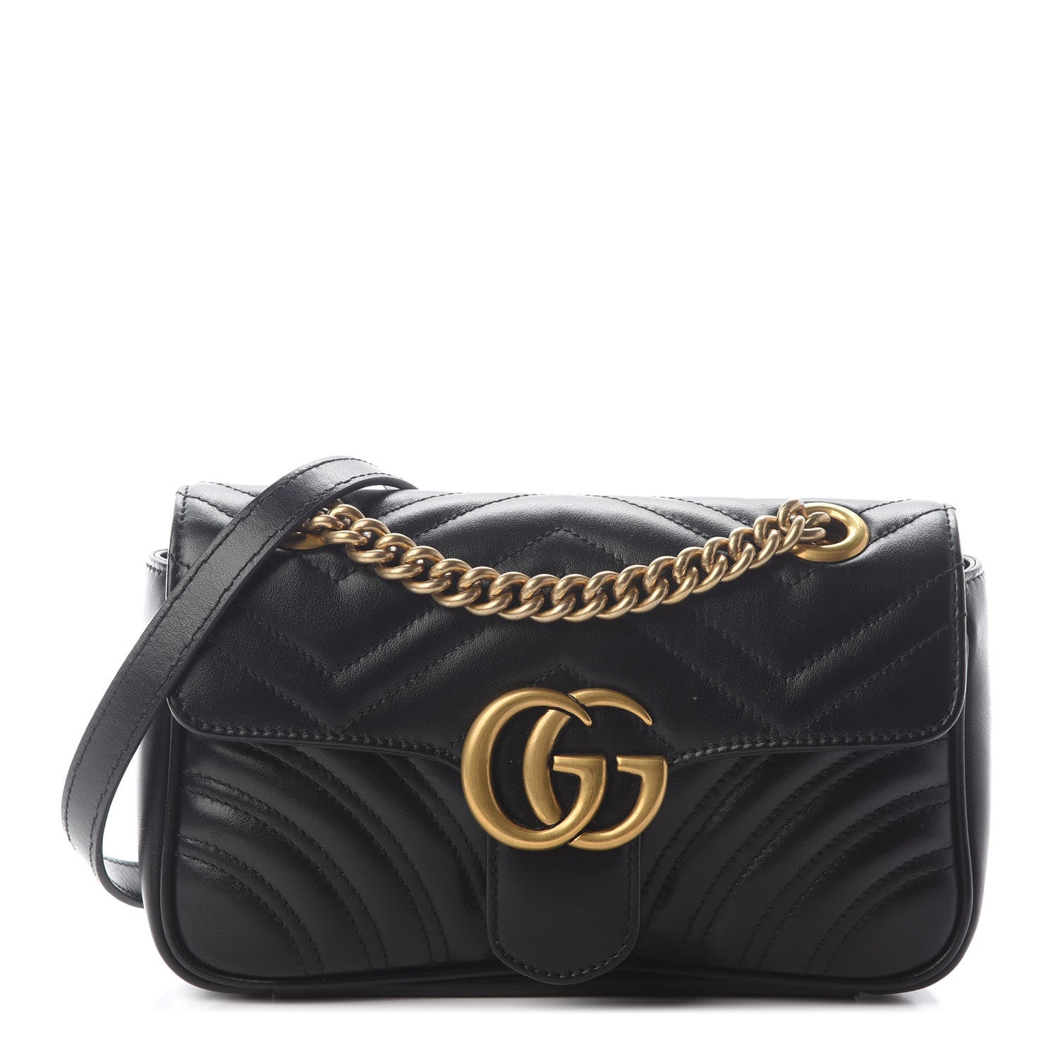 Gucci Calfskin Matelasse Mini GG Marmont Shoulder Bag Black 1 of 9
