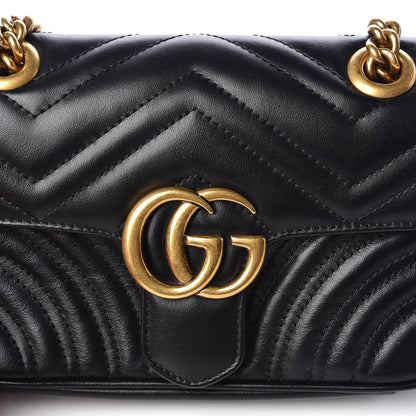 Gucci Calfskin Matelasse Mini GG Marmont Shoulder Bag Black 9 of 10