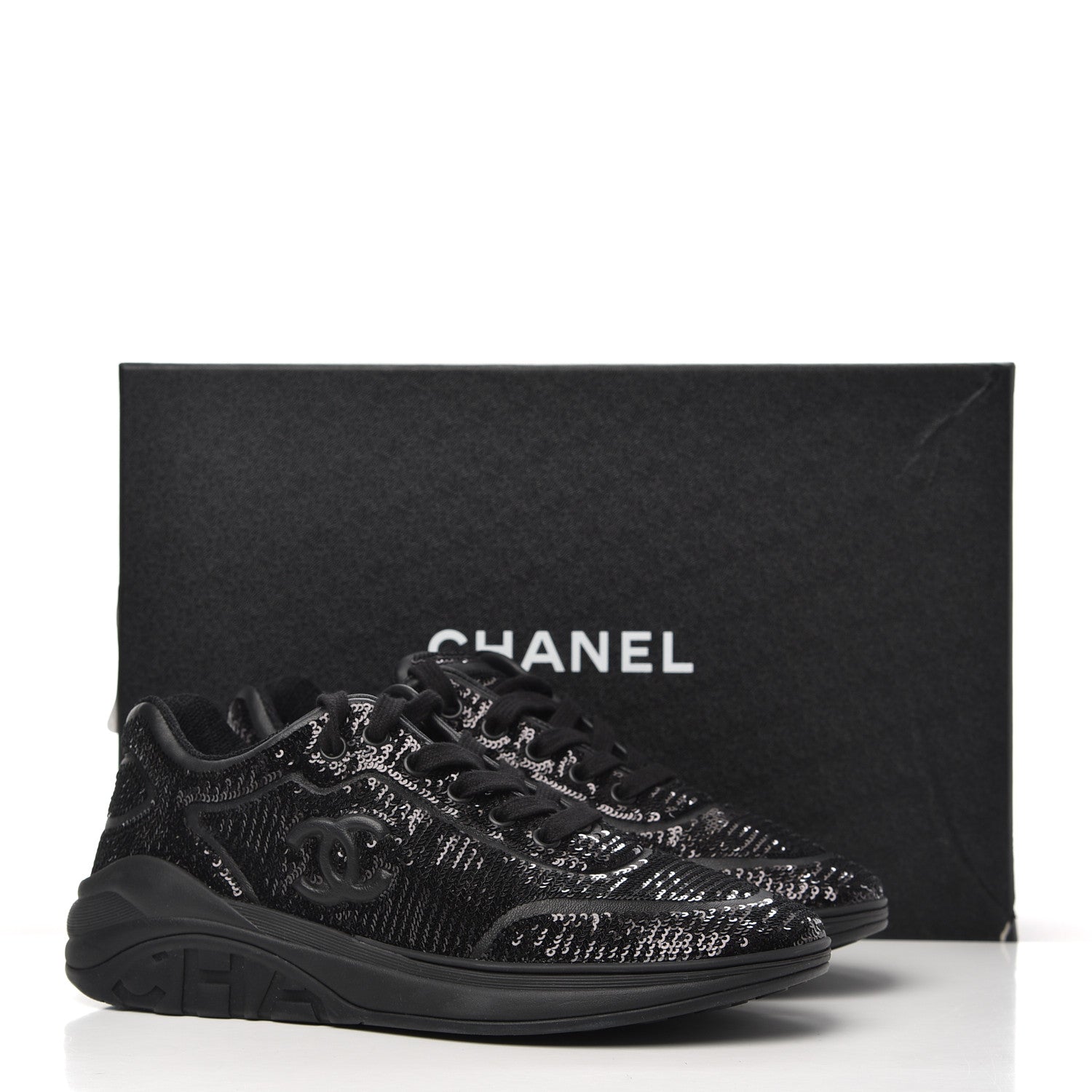 Chanel Sequin CC Sneakers 37.5 Black 9 of 9