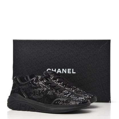 Chanel Sequin CC Sneakers 37.5 Black 9 of 9
