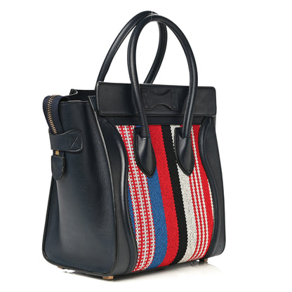 Celine Smooth Calfskin Striped Canvas Micro Luggage Navy Blue 3 of 17