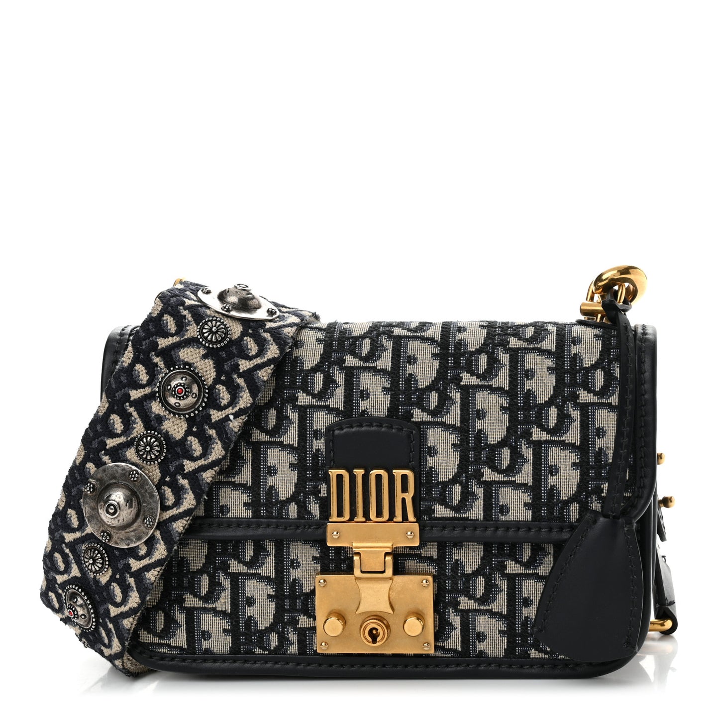 Oblique Small DiorAddict Flap Bag Navy Blue