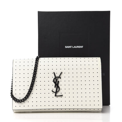 Saint Laurent Grain De Poudre Square Dot Print Monogram Chain Wallet White Matte Black 10 of 10