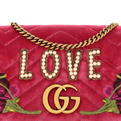 Gucci Velvet Matelasse Love Embroidered GG Marmont Mini Bag Light Raspberry Rose 7 of 11