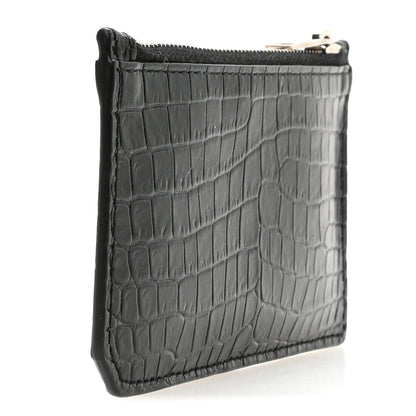 Saint Laurent Calfskin Crocodile Embossed 5 Fragments Zip Pouch Card Holder Black 3 of 8