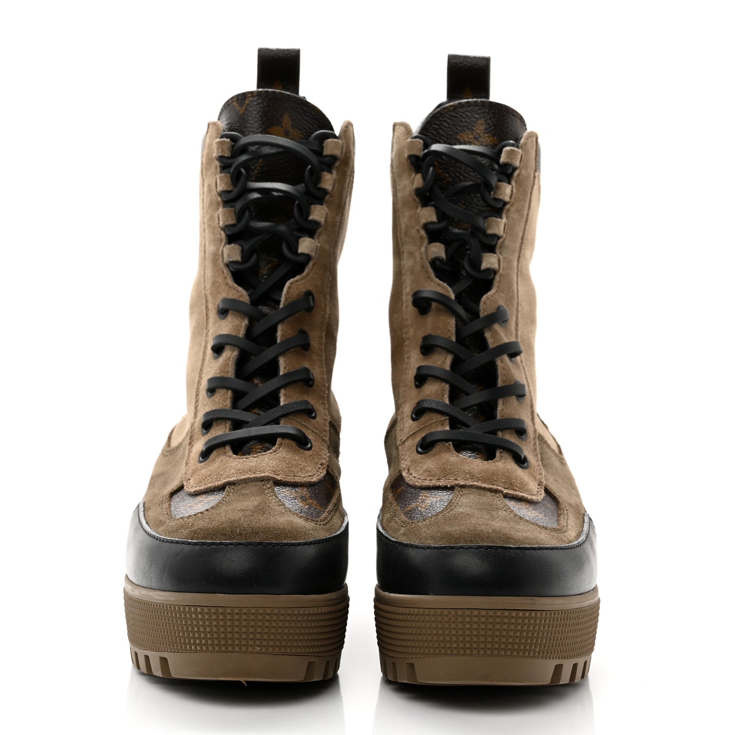 Suede Calfskin Monogram Laureate Platform Desert Boots 38.5 Taupe