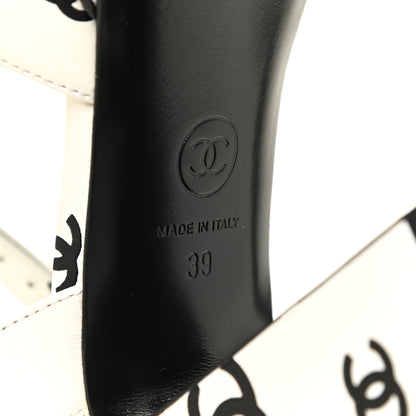 Chanel Printed Lambskin Coco Beach Platform Sandals 39 White Black 7 of 9