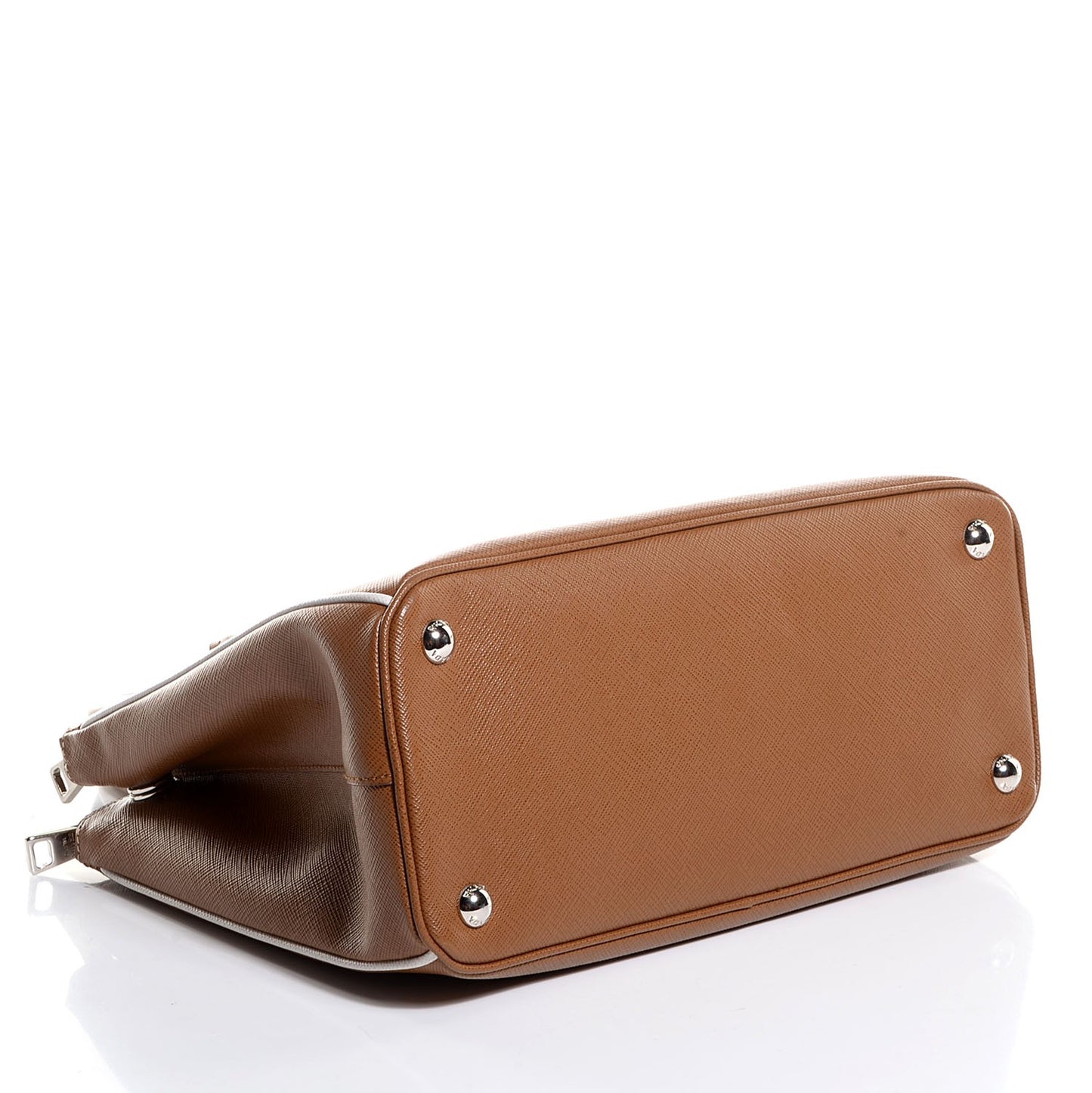 Saffiano Lux Small Double Zip Tote Cannella Talco