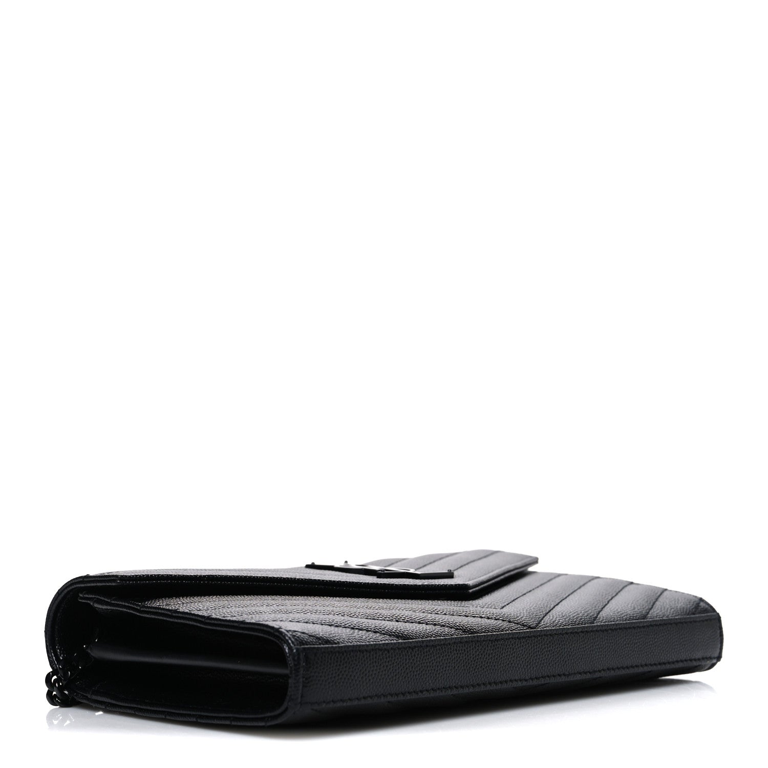 Saint Laurent Grain De Poudre Matelasse Chevron Monogram Monochrome Chain Wallet Black 4 of 10