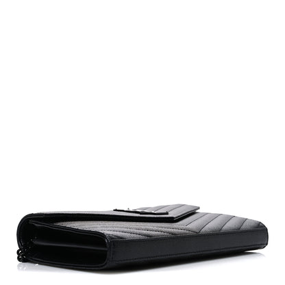Saint Laurent Grain De Poudre Matelasse Chevron Monogram Monochrome Chain Wallet Black 4 of 10