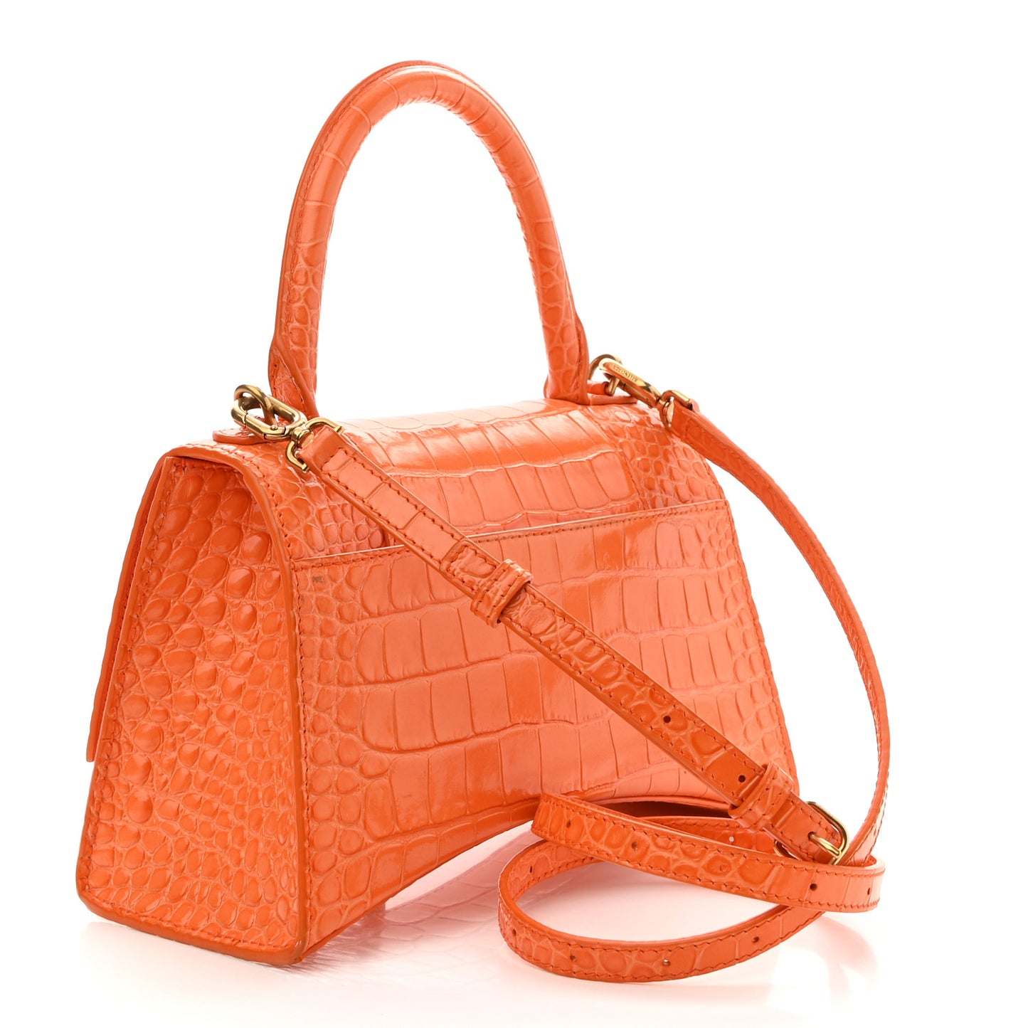 Shiny Calfskin Crocodile Embossed Small Hourglass Top Handle Bag Orange