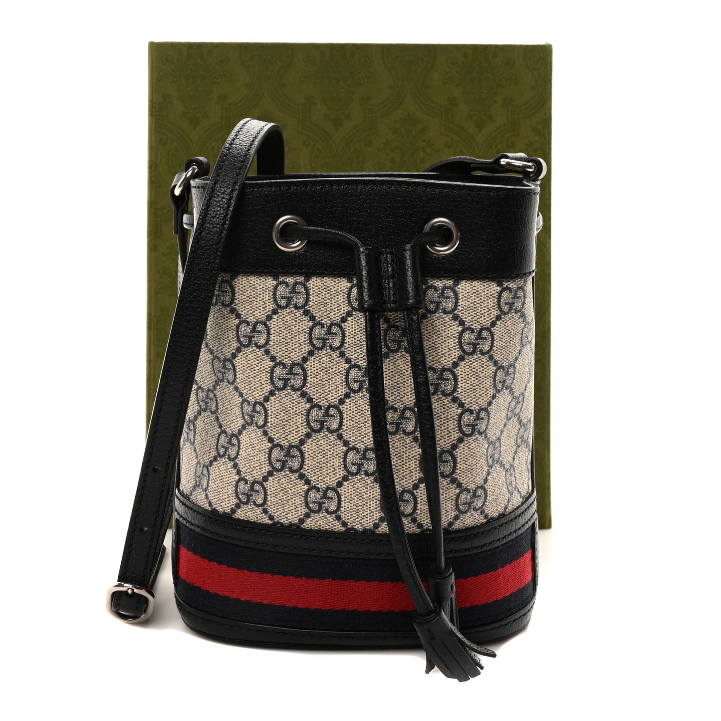 GG Supreme Monogram Web Mini Ophidia Bucket Bag Beige Blue
